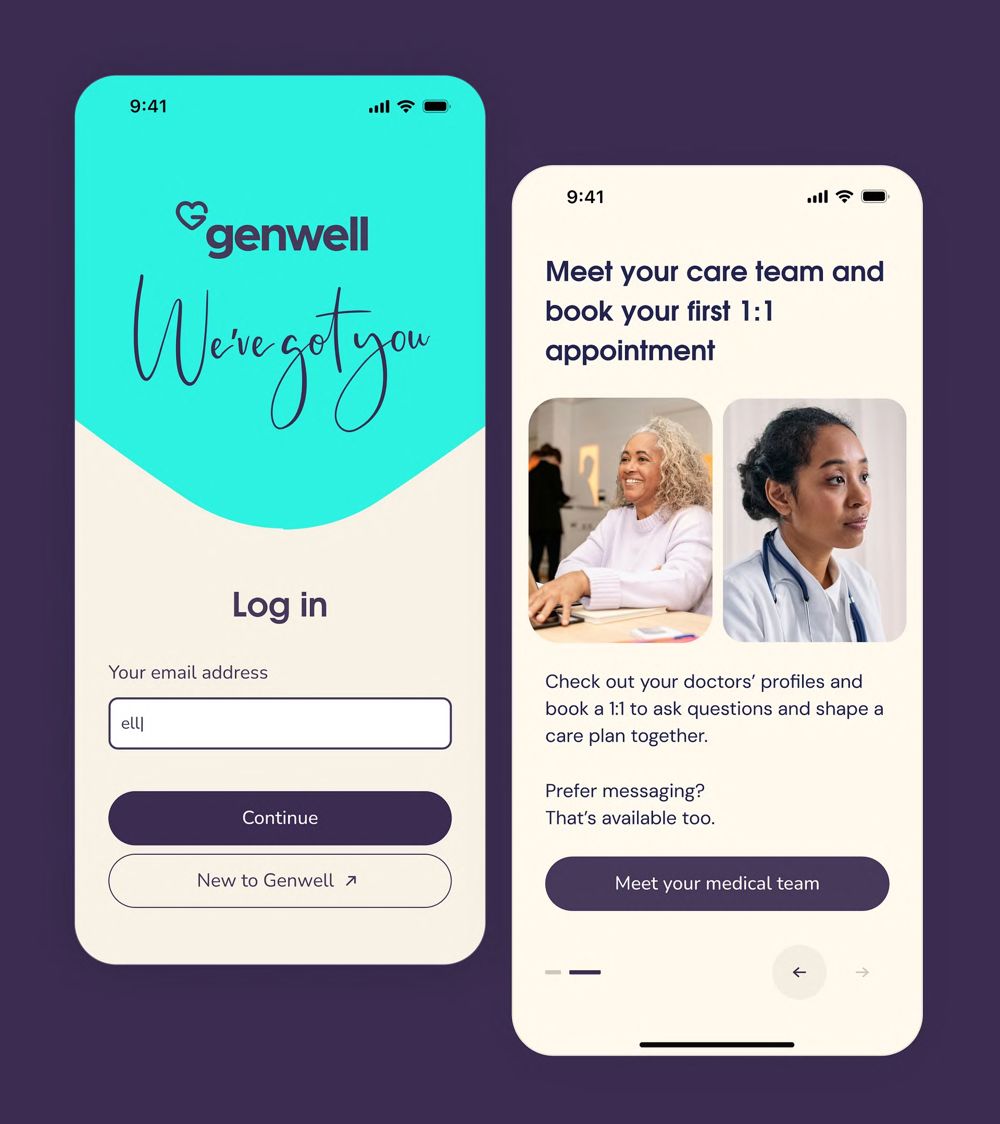 Genwell patient app screens
